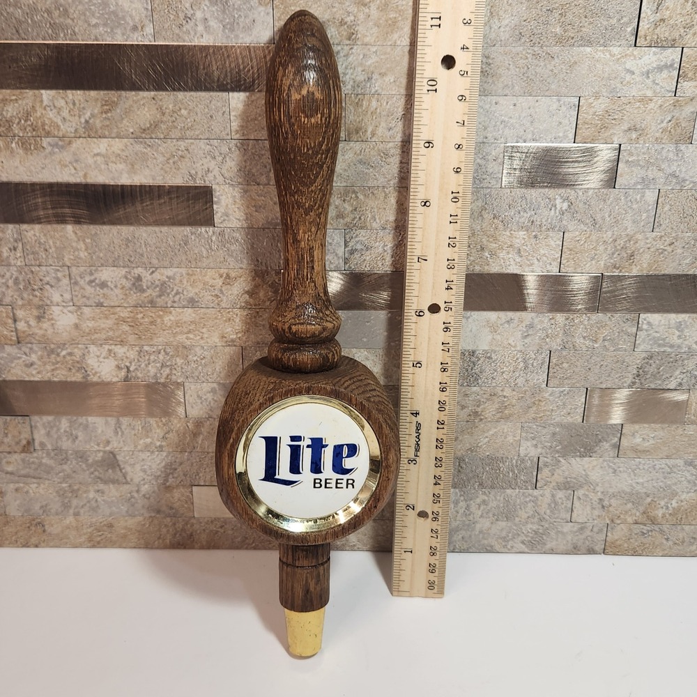 Miller Lite Beer Tap Handle‎ Wood Grain Gold Tone Bar Pub Keg Decor